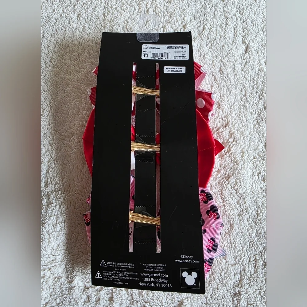 New Disney Minnie Mouse Girl's Bow Hair Clip Set of 3, red pink white polka dot